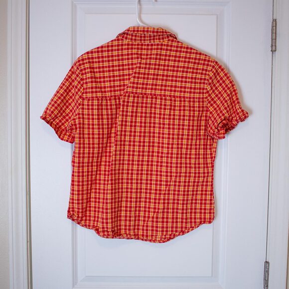 Bright Plaid Button Shirt Arizona Short Sleeve Picnic Blouse L | True Spring - Picture 5 of 5
